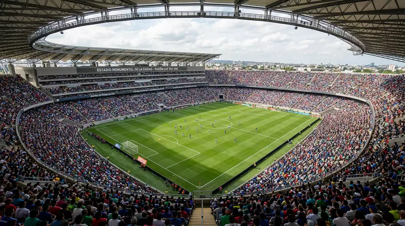 Vista panorámica de un estadio de fútbol japonés con las gradas repletas durante un partido de la J1 League 2025